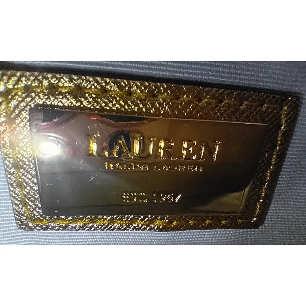 Lauren Ralph Lauren Metallic Gold Crosshatch Leather Medium Clare Tote - NEW - Picture 6 of 7